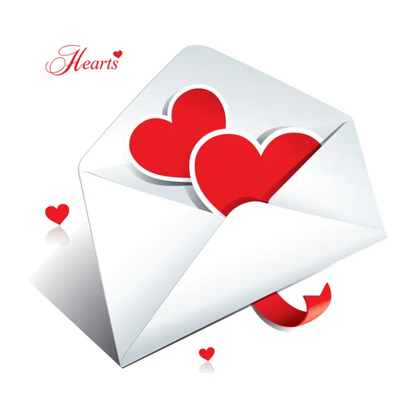Enveloppe blanche avec deux cœurs. Icône pour des thèmes comme l'amour, Valen — Image vectorielle