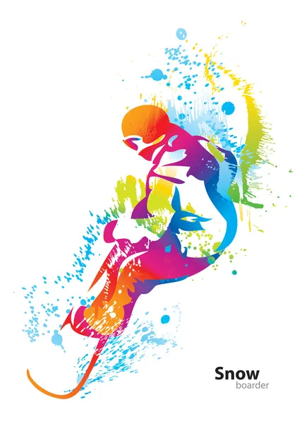 La figure colorée d'un jeune homme snowboard avec des gouttes et s — Image vectorielle