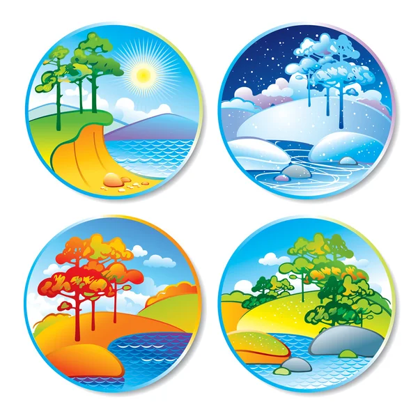 Paysage printanier, estival, automnal et hivernal en cercle — Image vectorielle