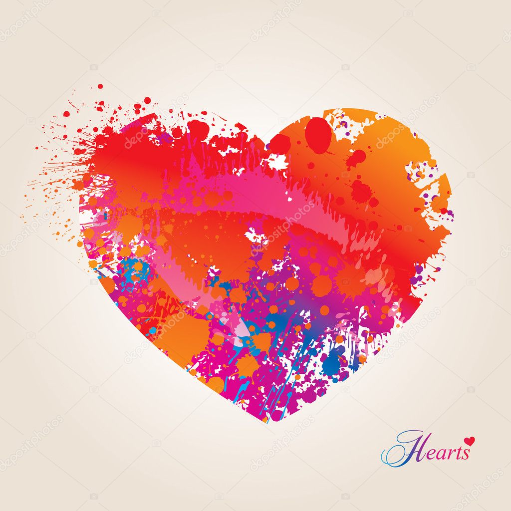 Heart with spots and sprays on a beige background. Vector illust