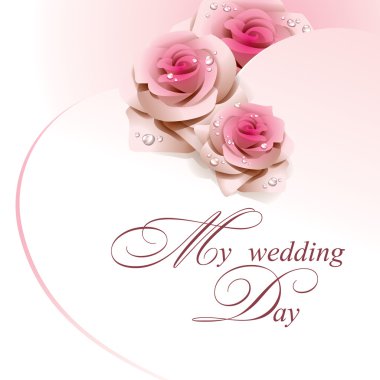 Wedding card with pink roses.