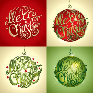 Christmas Card. Merry Christmas lettering by four styles of a wr