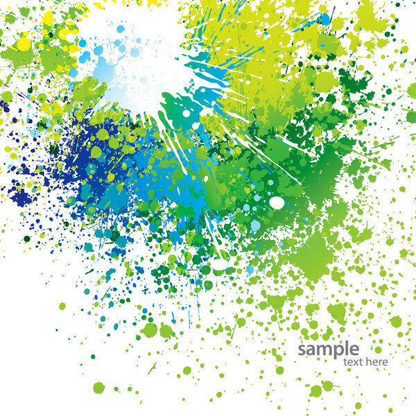 Фон с зелеными пятнами и брызгами на белом
