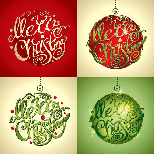 Karácsonyi kártya boldog karácsonyt felirat mellett négy stílus egy WR — Stock Vector