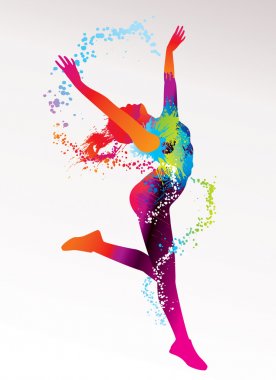 renkli noktalar ve sıçraması hafif bir bac üzerinde dans eden kız