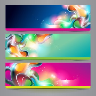 Set of vector banners and headers with abstract shining forms
