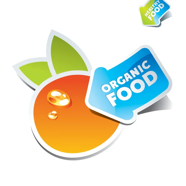 Icon orange with an arrow by organic food — Stock Vector