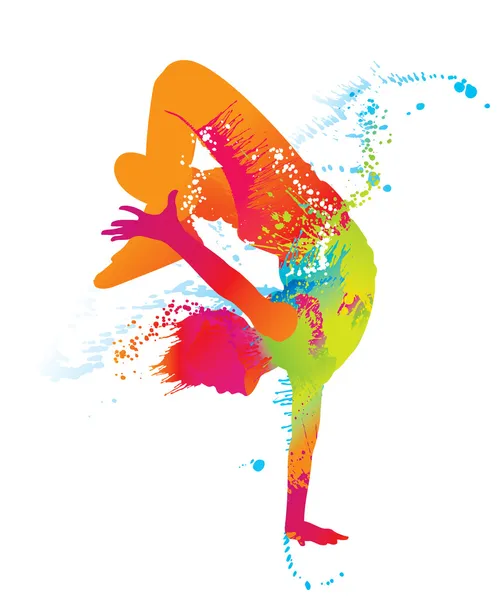 Le garçon dansant avec des taches colorées et des éclaboussures sur backgr blanc — Image vectorielle