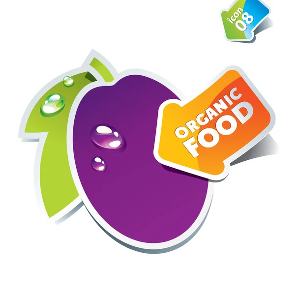 Icon plum with an arrow by organic food — Stock Vector