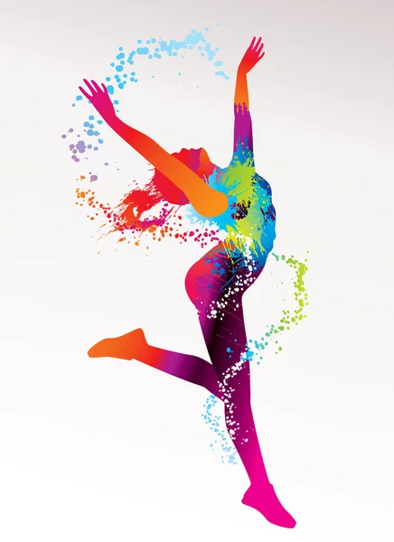 La danseuse avec des taches colorées et des éclaboussures sur un bac léger — Image vectorielle