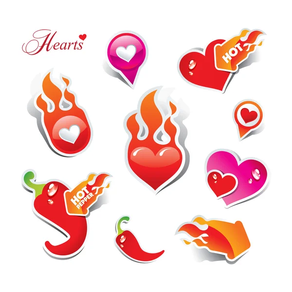 Conjunto de corazones. Los iconos y pegatinas para temas como el amor, Vale — Archivo Imágenes Vectoriales