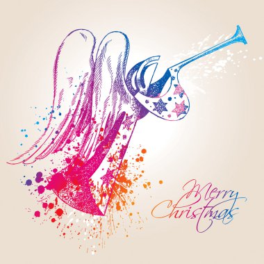 A colorful Christmas Angel with drops and sprays clipart