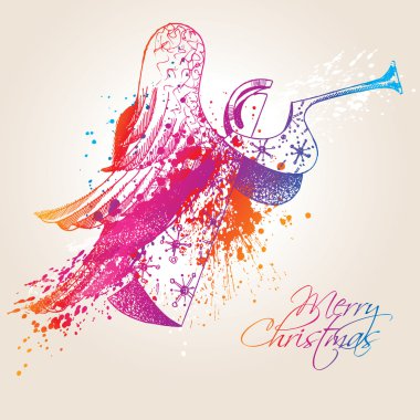 A colorful Christmas Angel with drops and sprays on a beige back clipart