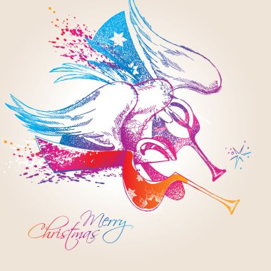 A colorful Christmas Angels with drops and sprays on a beige bac clipart