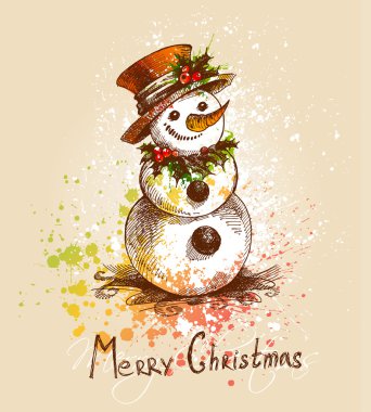 Snowman. A sketch made by a pen with spots and sprays clipart