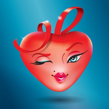 Cute heart girl with a red ribbon. Icon for themes like love, va clipart