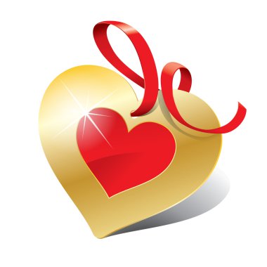 Icon in the form of golden heart with ribbon for themes like lov clipart