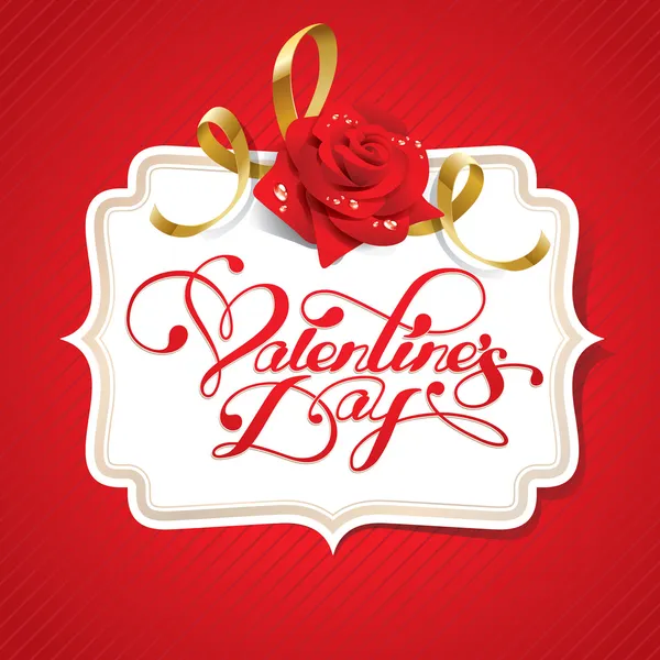 Cartão Valentim com rosa e letras caligráficas. Vector illu —  Vetores de Stock