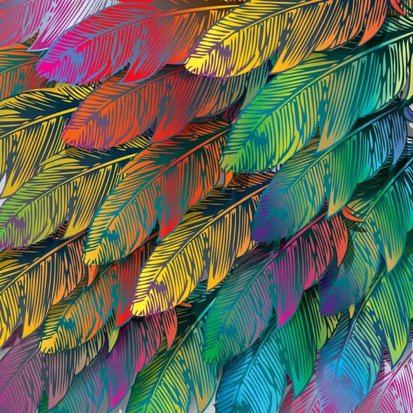 Seamless background of exotic colorful feathers, close up — Stock Vector