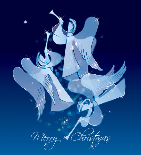 Christmas Angels on a blue background. Classical figures from a — Stock Vector