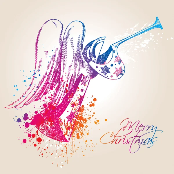 Un ange de Noël coloré avec des gouttes et des sprays — Image vectorielle