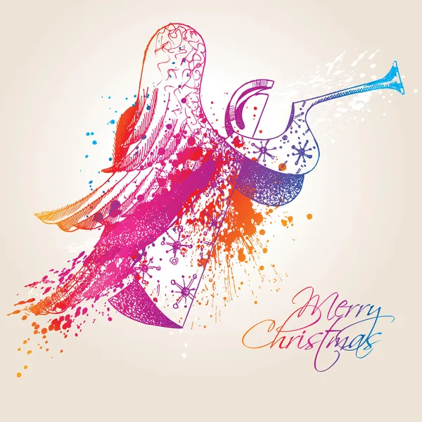 Un ángel de Navidad colorido con gotas y aerosoles en una espalda beige — Vector de stock