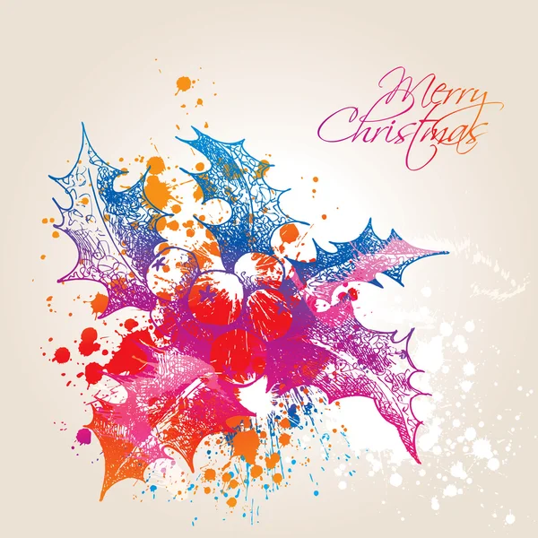 Un houx de Noël coloré avec des gouttes et des sprays — Image vectorielle