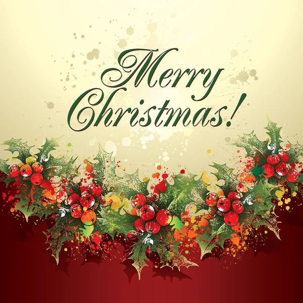 圣诞冬青花环与滴眼液和米色和 burg 喷剂 — 图库矢量图片