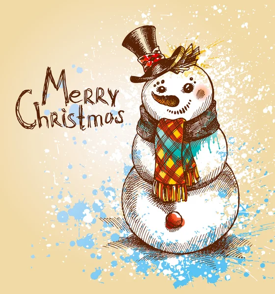 Sneeuwpop. een schets gemaakt door een pen met vlekken en sprays op een beige — Stockvector