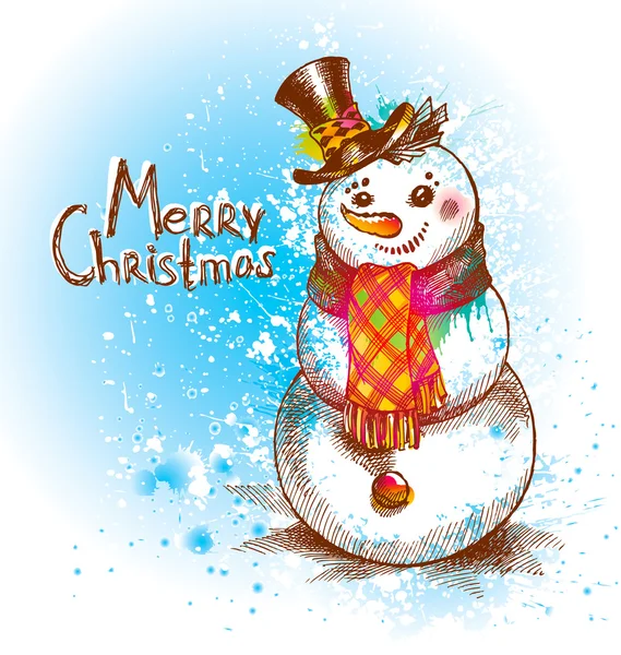 Sneeuwpop. een schets gemaakt door een pen met vlekken en sprays — Stockvector