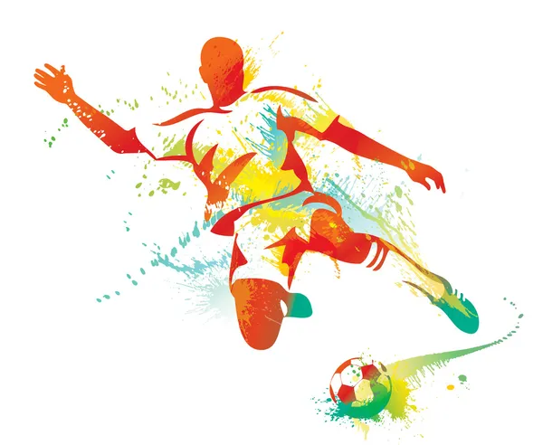 Soccer player kicks the ball. Vector illustration. — Stock Vector