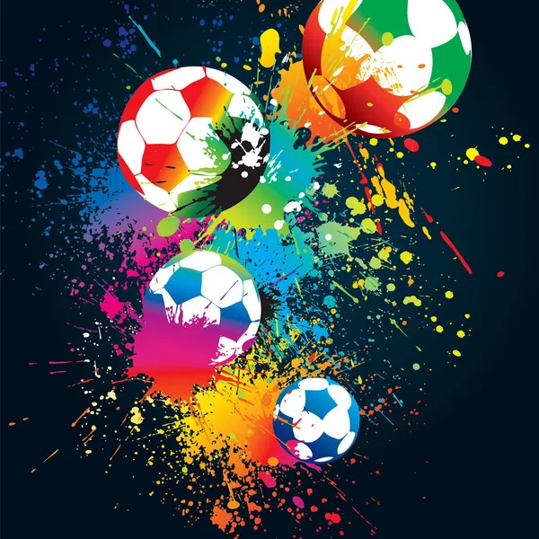 黒い背景にカラフルなサッカー ボール — ストックベクタ