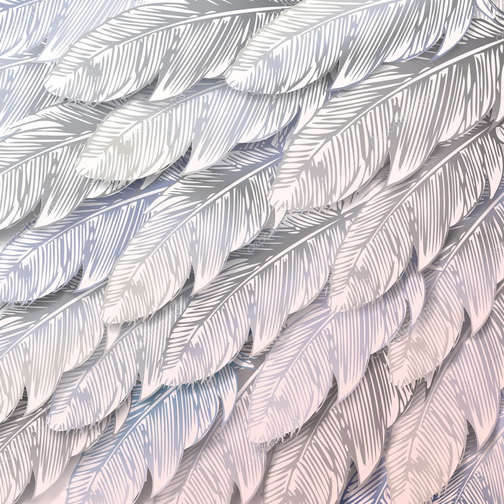 Seamless background of white feathers, close up