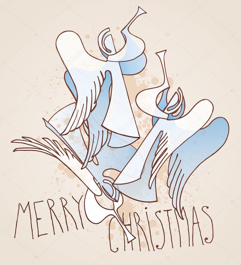Trumpeting Christmas Angels on a beige background