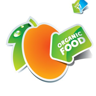 Icon apricot with the arrow by organic food. clipart