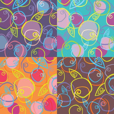 Four colorful patterns from apples on violet, blue, brown and or clipart