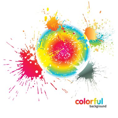 Colorful circle with spots and sprays on a white background. Vec clipart