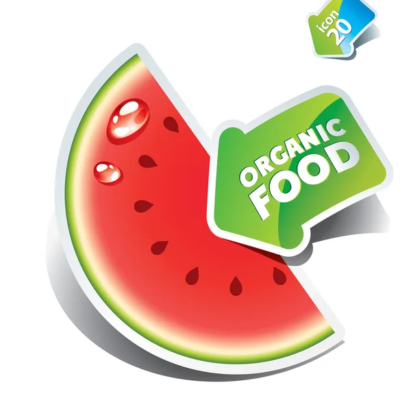 Pictogram watermeloen segment met de pijl door biologisch voedsel. — Stockvector