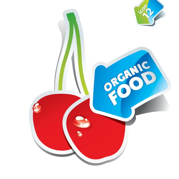Ikona wiśniowy ze strzałką przez żywności ekologicznej — Wektor stockowy