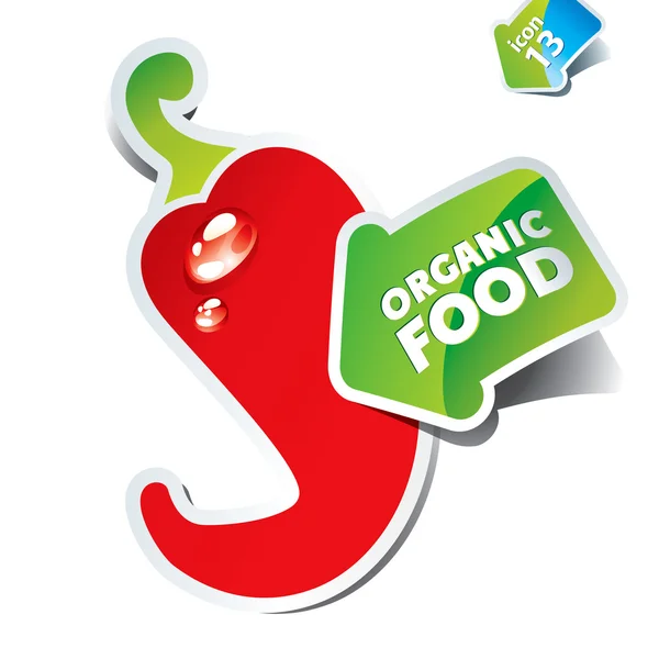 Ikonen för red hot chili peppar med en pil av ekologiska livsmedel — Stock vektor