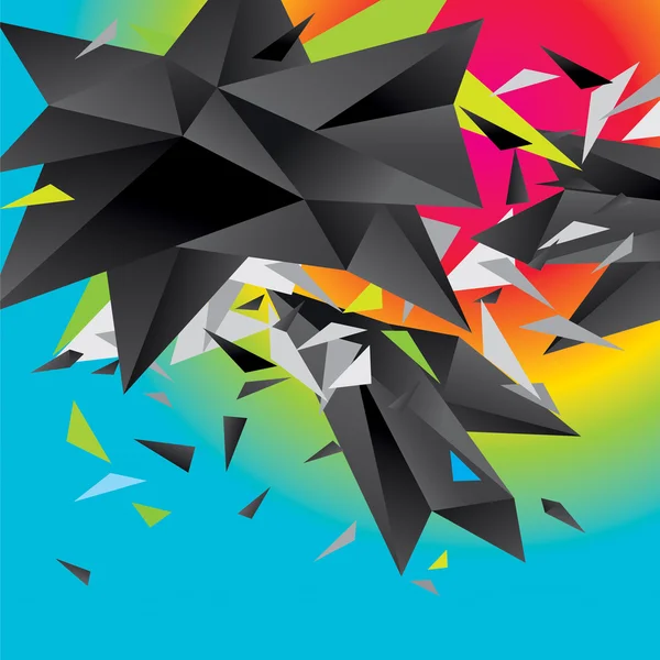 Abstracte figuur van zwarte driehoeken op een kleurrijke achtergrond — Stockvector
