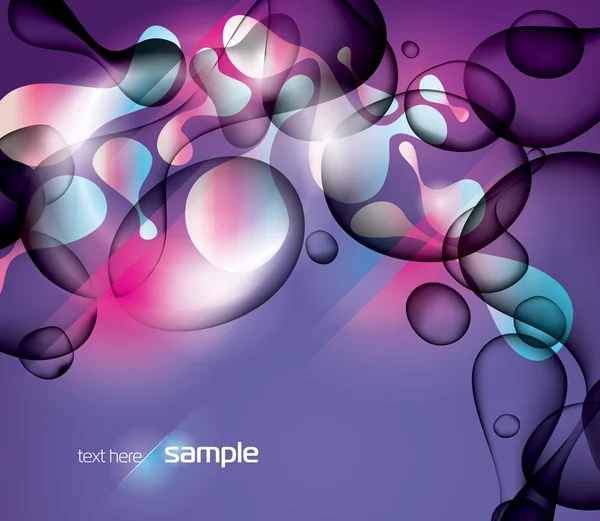 Abstrakter violetter Hintergrund mit leuchtenden Formen und Wassertropfen — Stockvektor