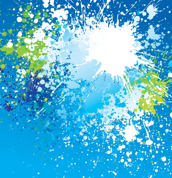 Hintergrund mit weißen Flecken und Sprühfarbe auf blau — Stockvektor