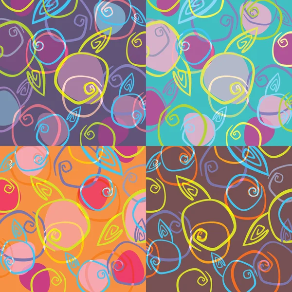 Τέσσερα πολύχρωμα σχέδια από τα μήλα σε βιολετί, μπλε, καφέ και ή — Διανυσματικό Αρχείο