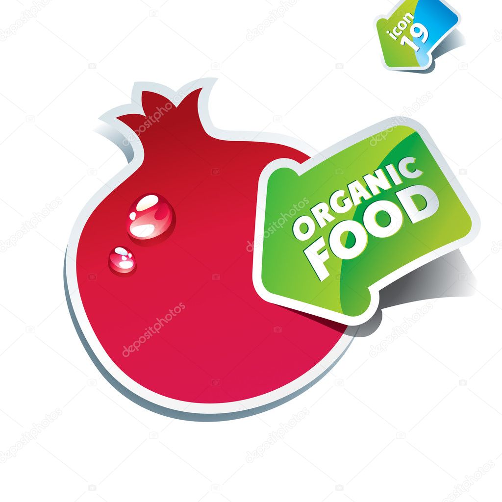 Icon pomegranate with the arrow by organic food.