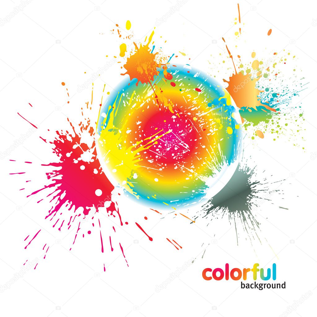 Colorful circle with spots and sprays on a white background. Vec