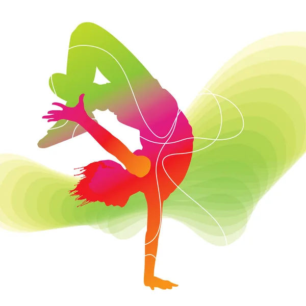 La bailarina. Silueta colorida con líneas sobre fondo abstracto — Vector de stock