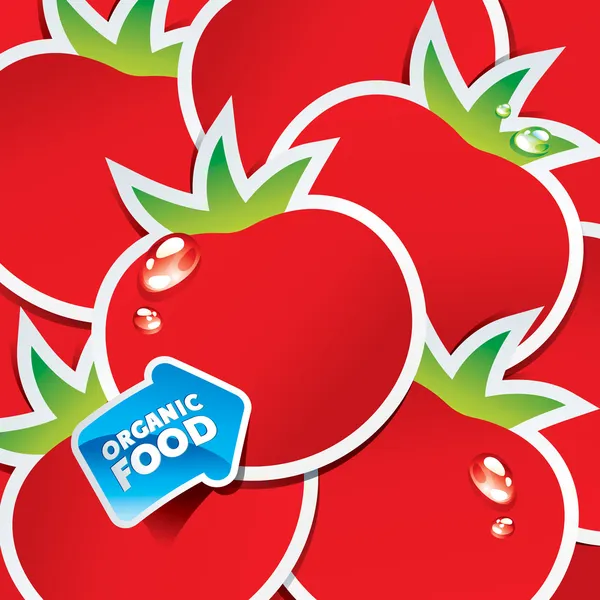 El fondo de los tomates con la flecha por la comida ecológica — Vector de stock