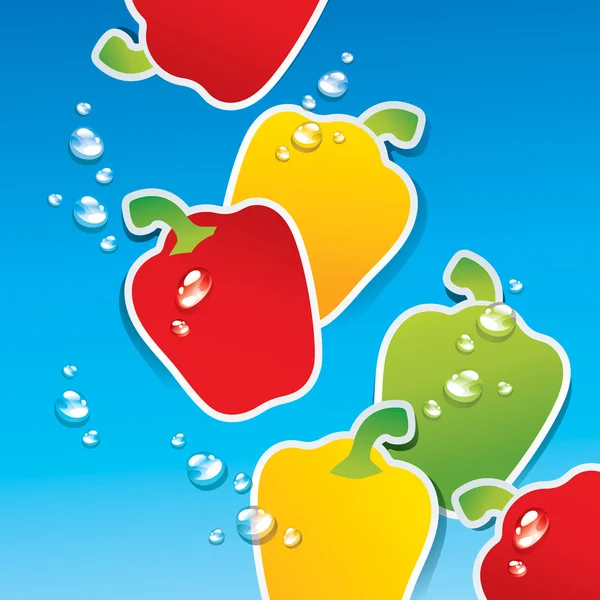 Background from multicolored paprika in the water with the air b — Stockový vektor
