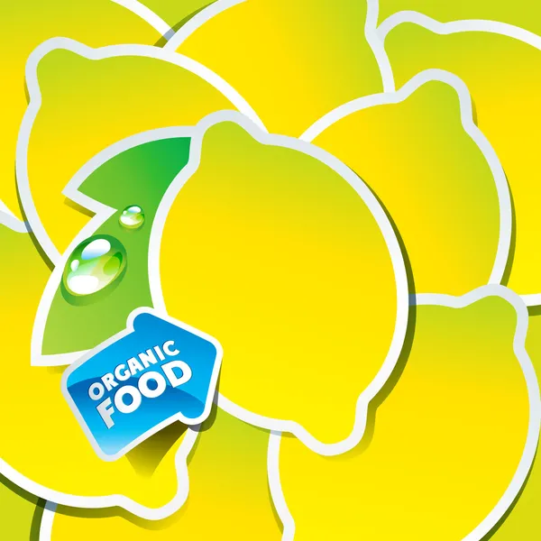 从带有箭头的有机食品柠檬背景 — 图库矢量图片